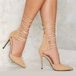Nude Lace-up Stilettos